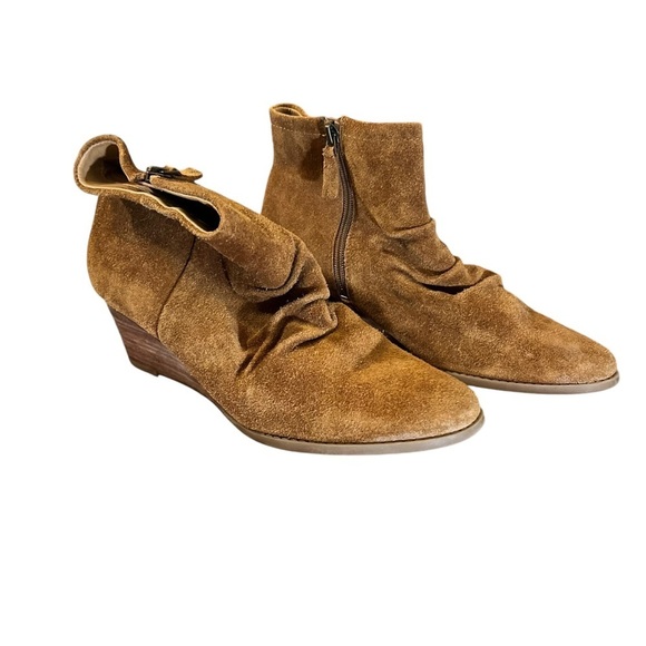 Franco Sarto Wedge Booties Womens 9.5 Chestnut Brown Suede Leather Fall Shoe - Picture 3 of 9